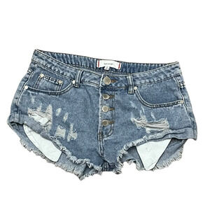Signature 8 Blue Jean Shorts Womens Medium Button Fly Distressed Denim Cut Offs
